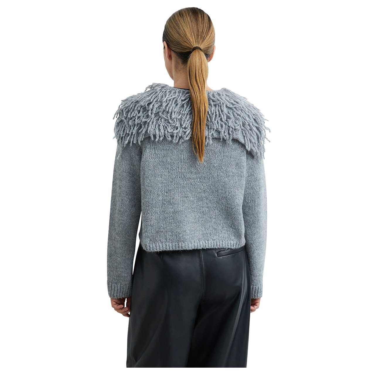 Damen Strickjacke von Comma in Grau meliert, Rückansicht am Model