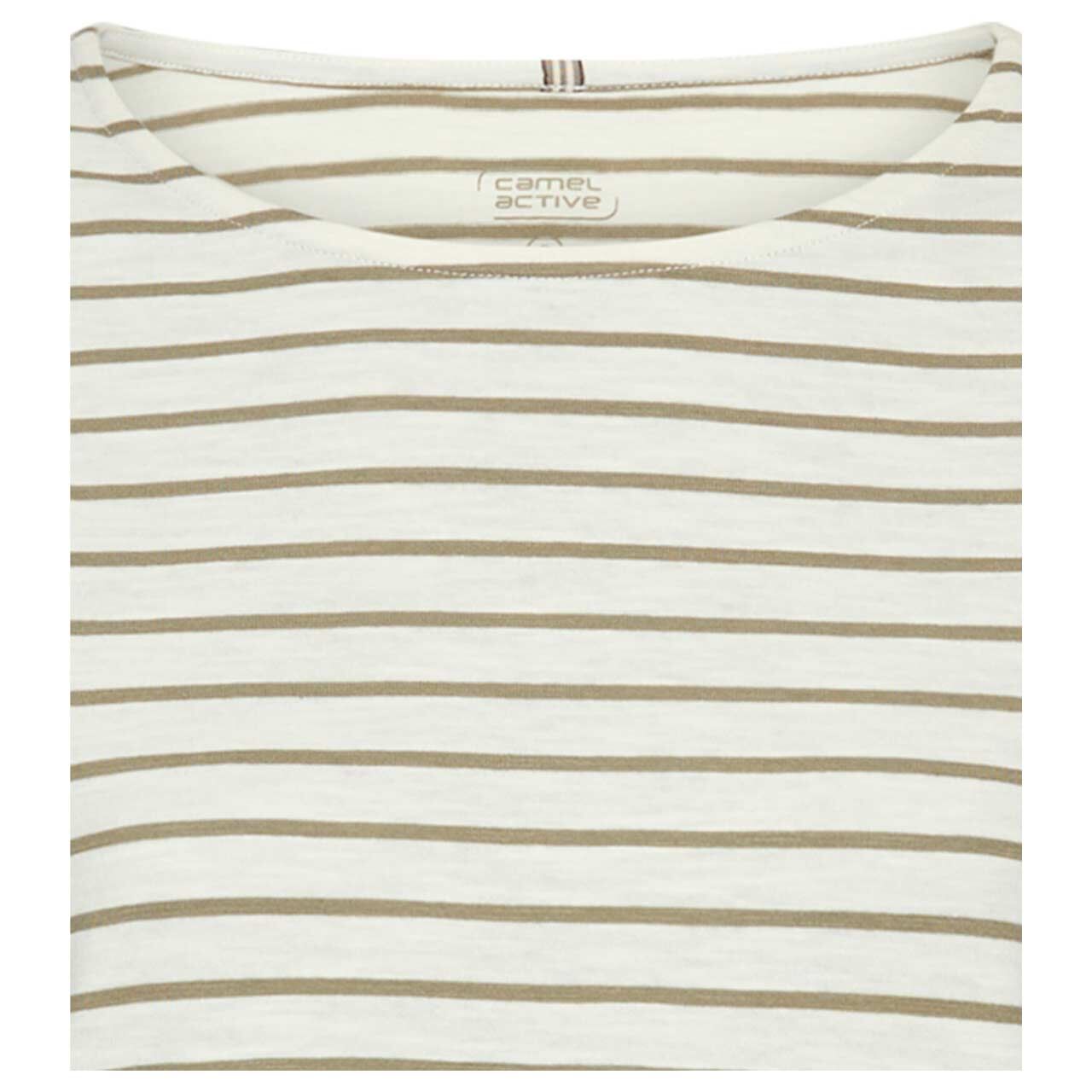 Damen 3/4 Arm Shirt von Camel active in Olivgrün gestreift, detaillierte Vorderansicht