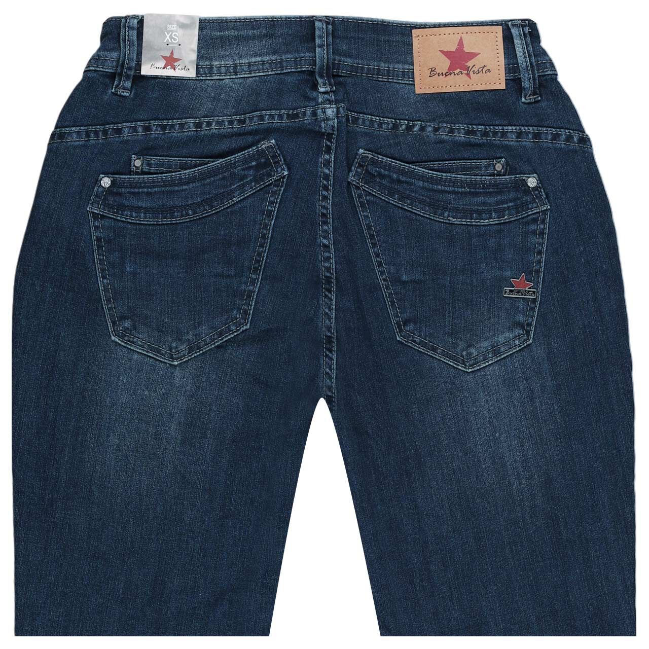 Damen Ankle Jeans Malibu-Zip High Cropped Stretch Denim von Buena Vista in Dunkelblau angewaschen, detaillierte Rückansicht