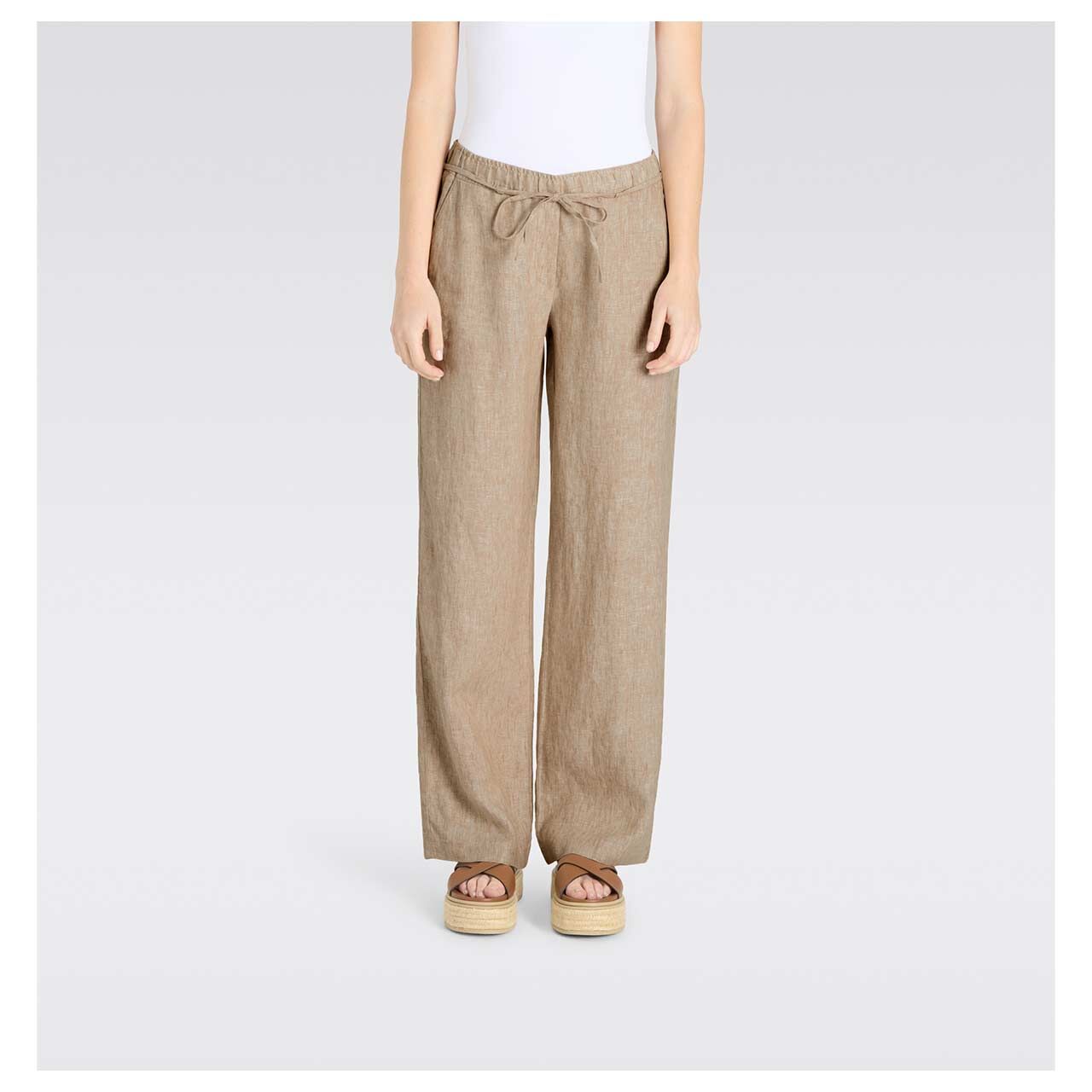 Damen Leinenhose Chiara Belt von MAC in Hellbraun meliert, Vorderansicht