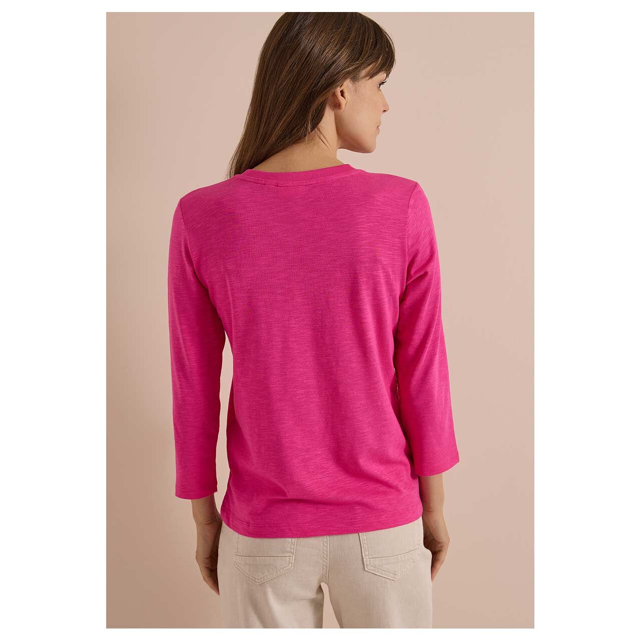 Damen 3/4 Arm Shirt Rib V-Neck von Cecil in Pink , Rückansicht am Model