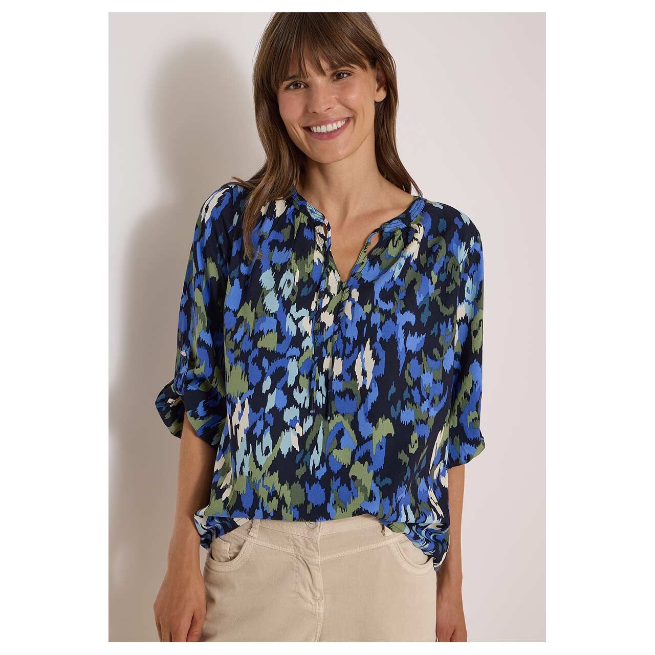 Damen 3/4 Arm Bluse von Cecil in Dunkelblau mit Print, Vorderansicht am Model