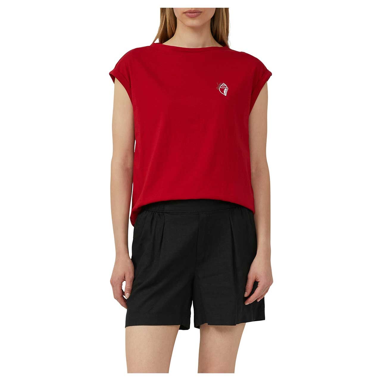 Vorderansicht des Models mit dem Damen T-Shirt von s.Oliver in Rot mit Print