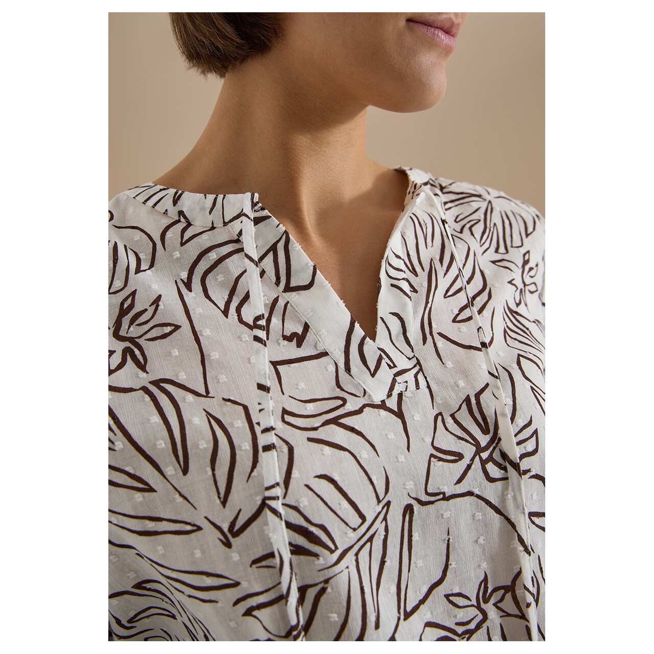 Cecil Damen 3/4 Arm Bluse Print Tunic light alabaster white