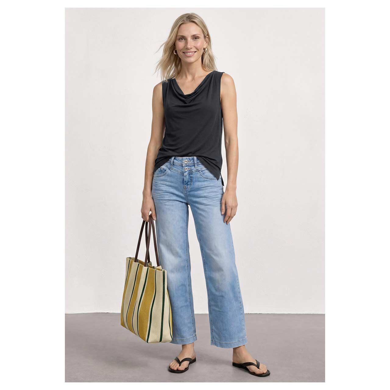 Damen Top Silk Look Waterfall von Street One in Schwarz meliert, Ganzkörperansicht