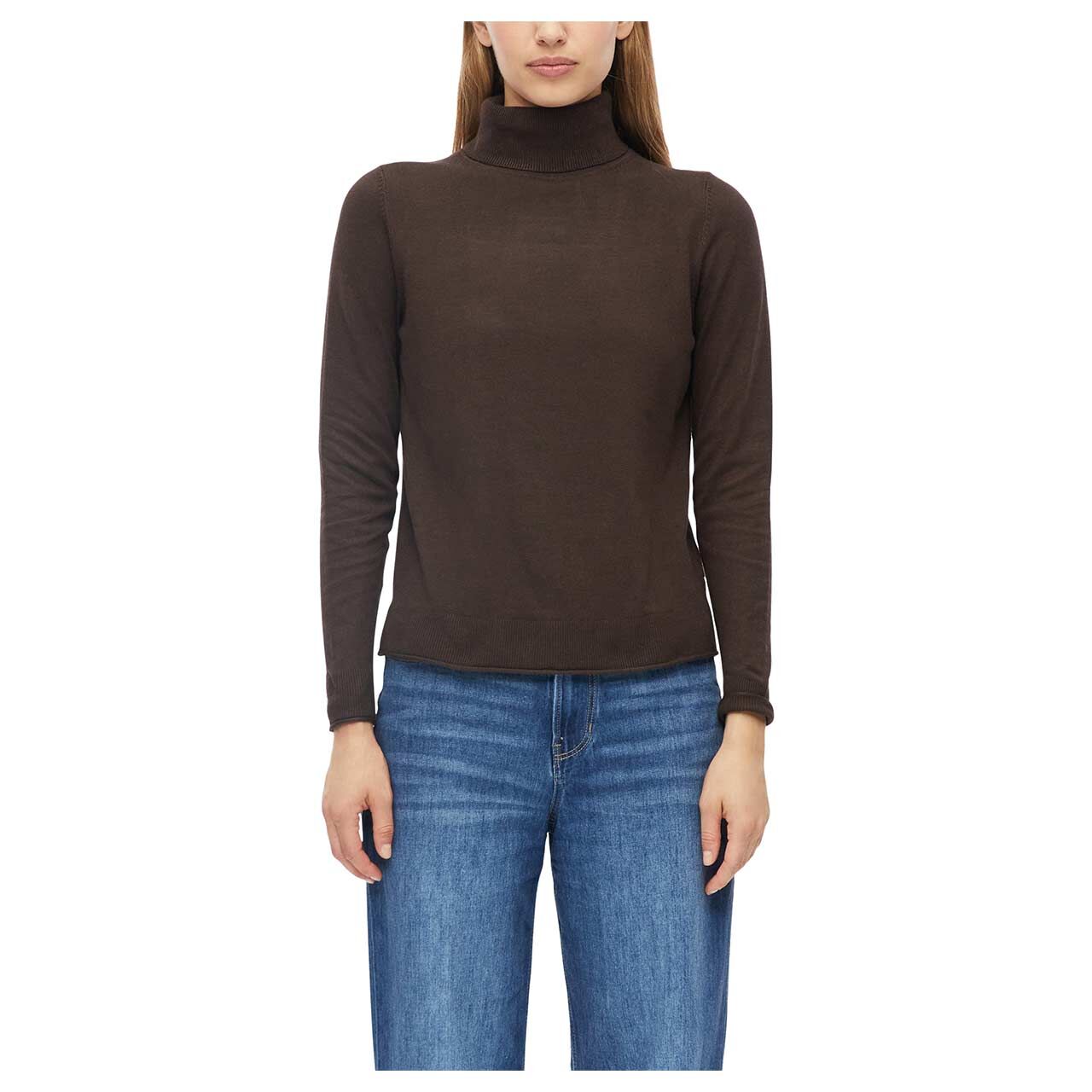 s.Oliver Damen Rollkragen Pullover in Dunkelbraun, Vorderansicht am Model
