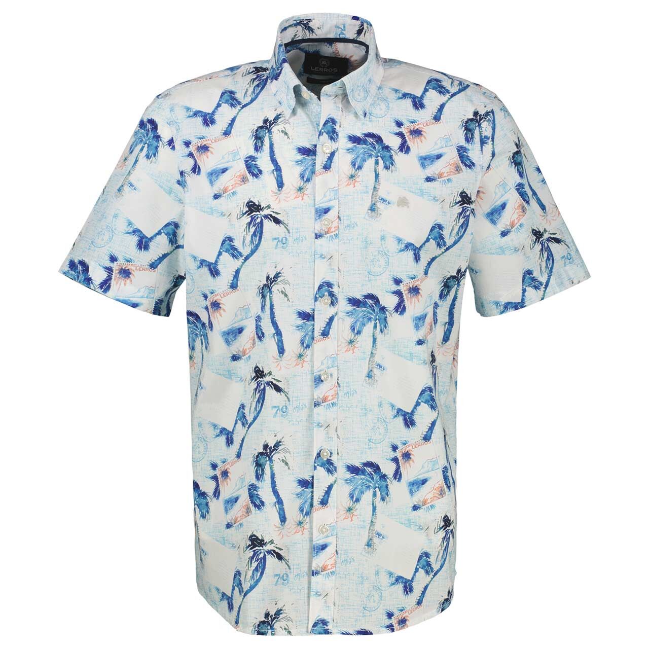 Lerros Herren 1/2 Arm Hemd white palm print