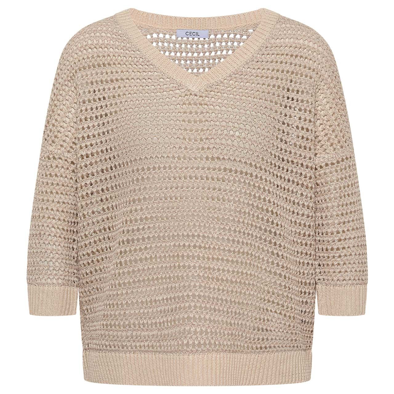 Cecil Damen Kurzarm Pullover Structured Fancy Yarn Mix pearl beige melange