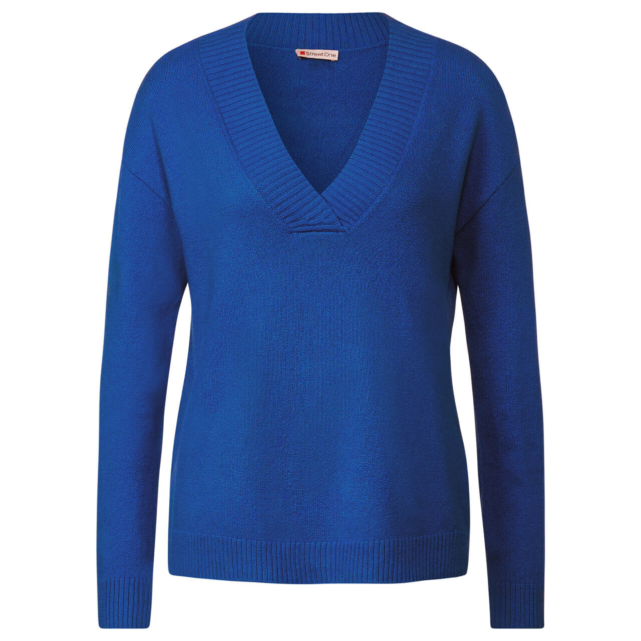Street One Damen Pullover V-neck Sweater fresh intense gentle blue melange
