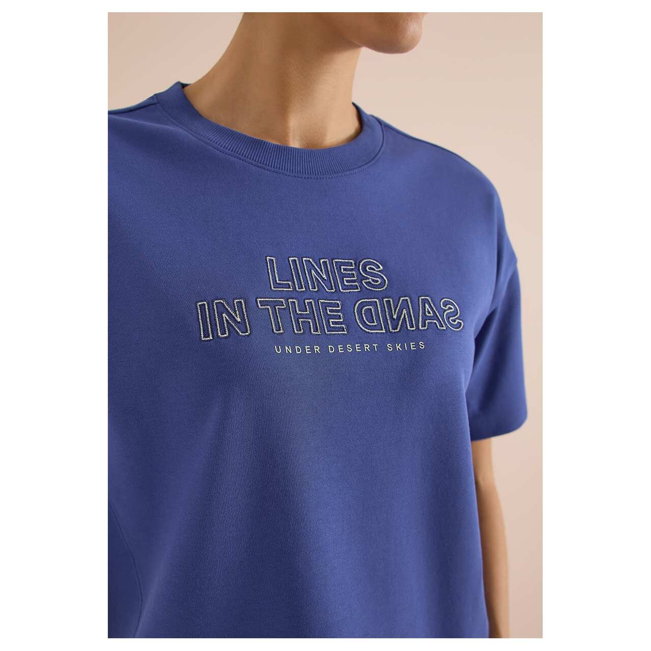 Cecil Damen Kurzarm Sweatshirt Embroidery deep river blue