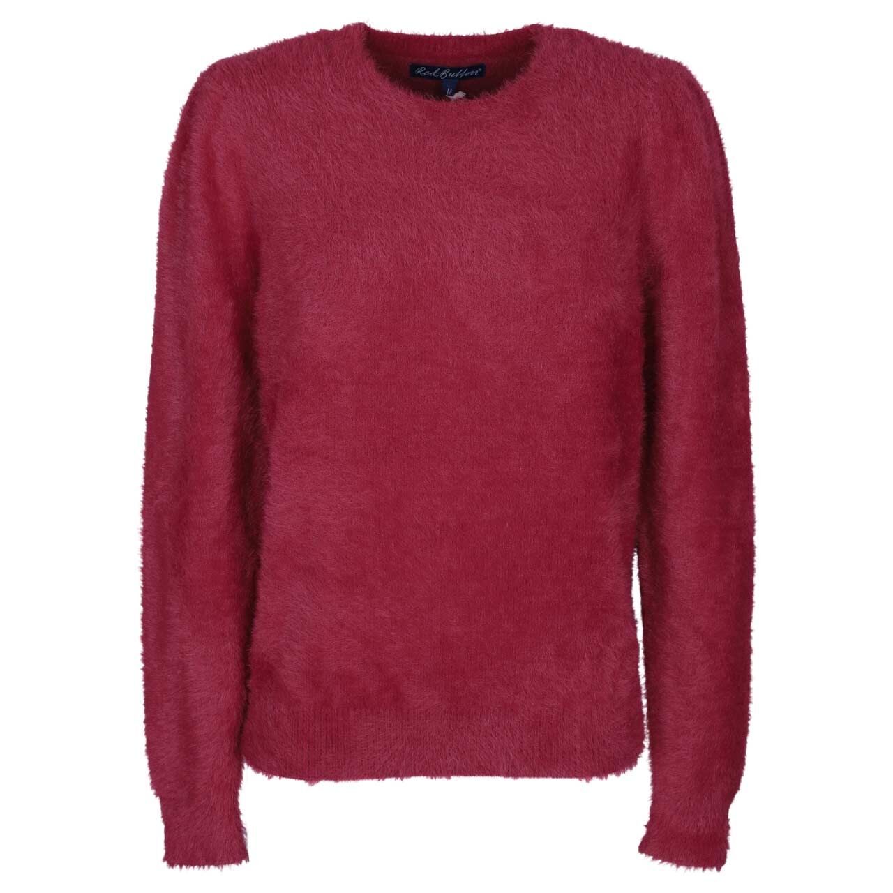 Red Button Damen Pullover Fuzzy Puff Sleeve ruby red