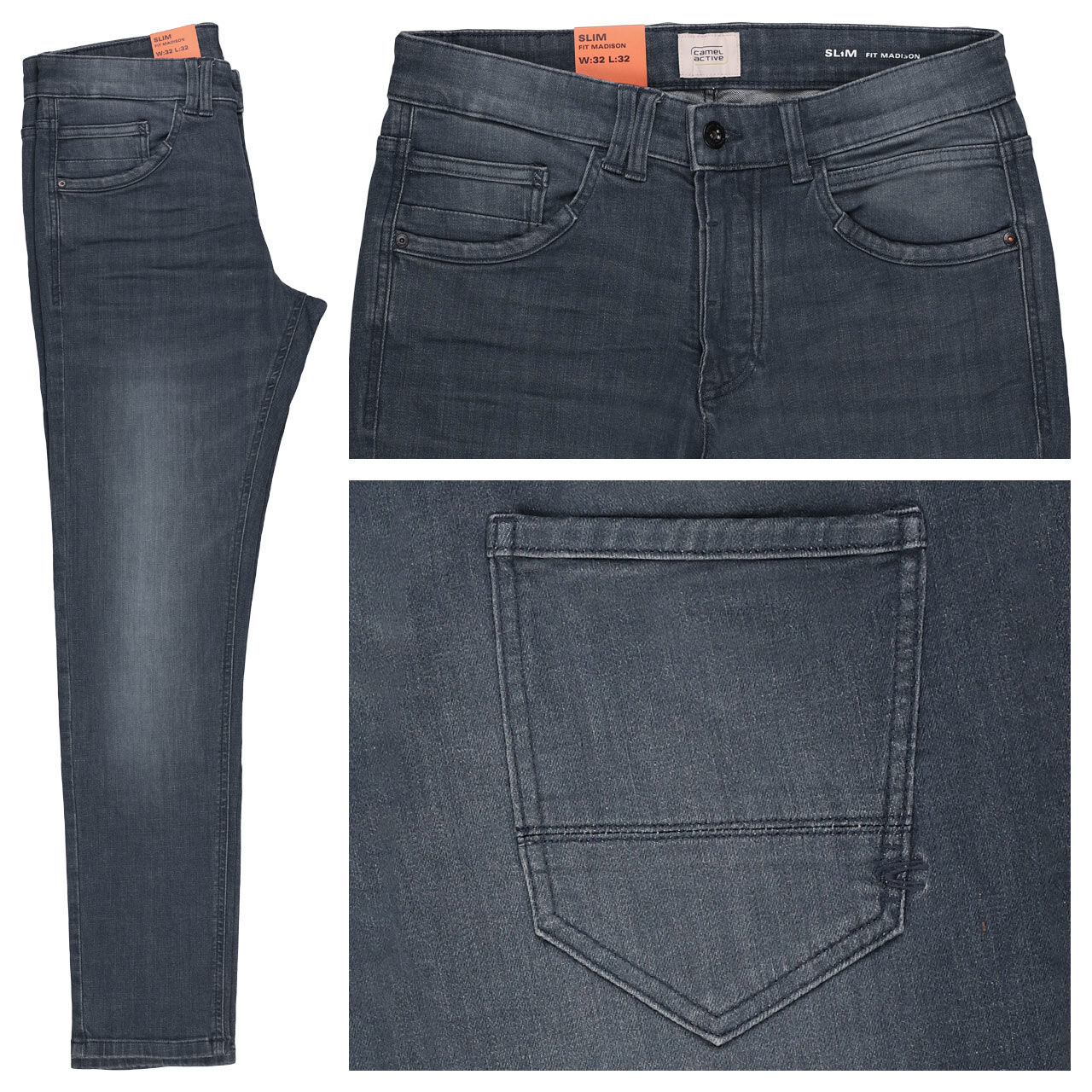 Herrenjeans Madison fleXXX von Camel active in Grau-Blau angewaschen mit der Farbnummer 82, Vorderansicht