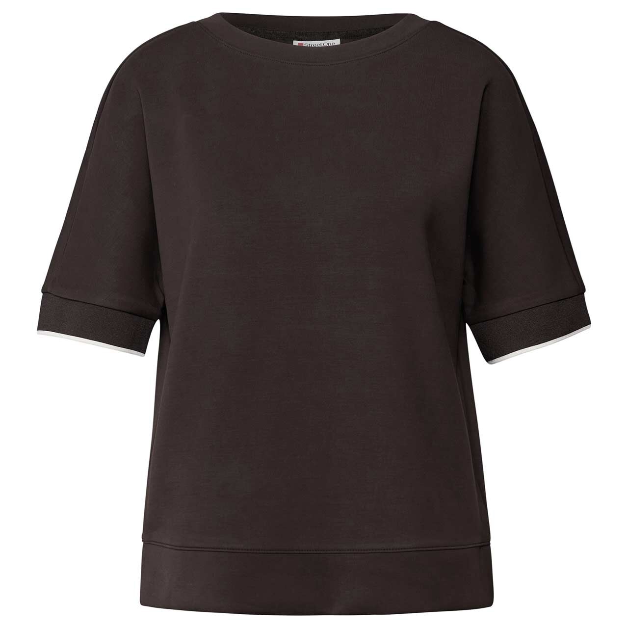 Street One Damen T-Shirt Rib Cuffs deep roast brown