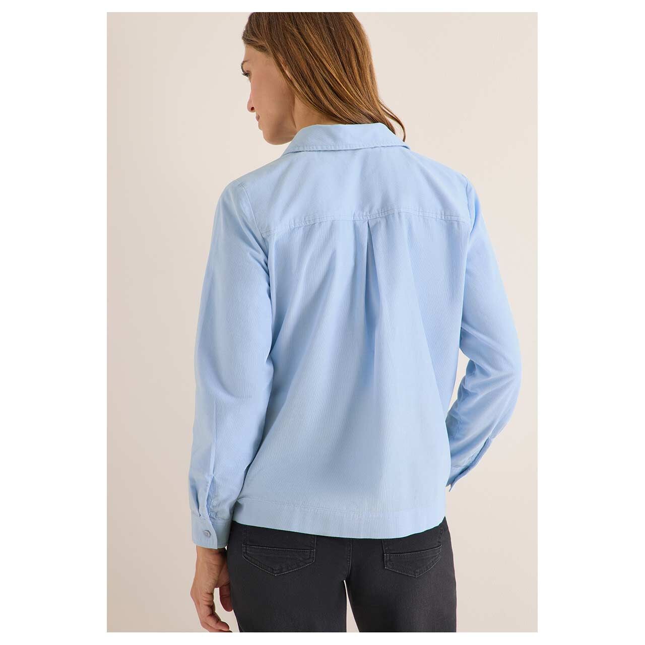 Damen Langarm Cord Bluse Solid Corduroy von Cecil in Hellblau, Rückansicht am Model
