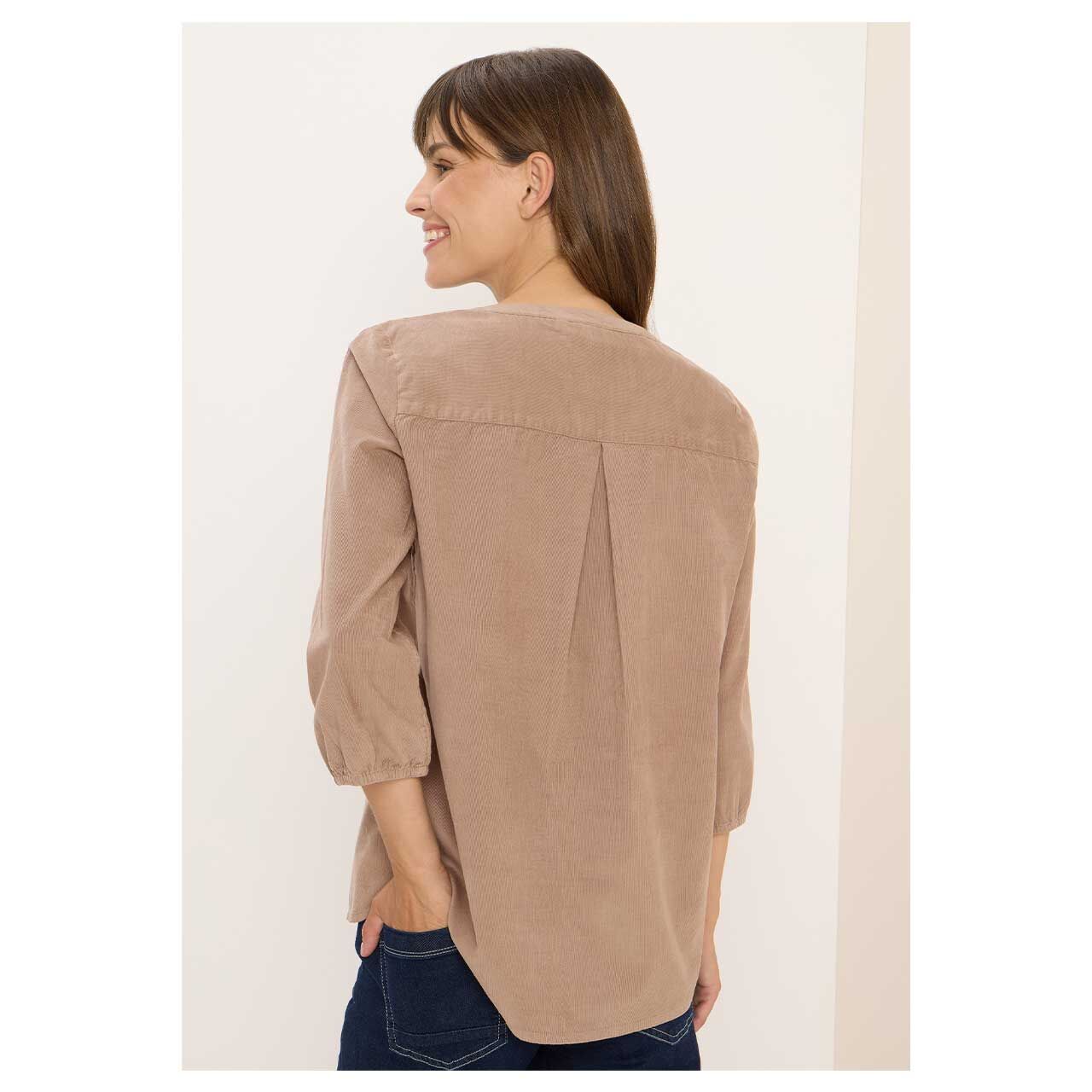 Damen 3/4 Arm Cord Bluse Solid Corduroy von Street One in Braun, Rückansicht am Model
