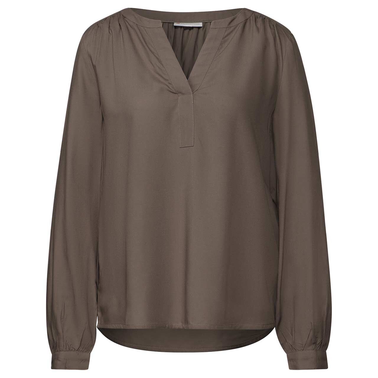 Street One Damen Langarm Bluse Splitneck Tunic muddy brown