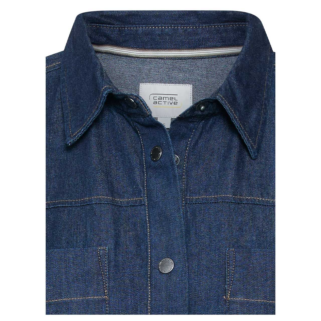 Damen Langarm Bluse von Camel active in Jeansblau, detaillierte Vorderansicht