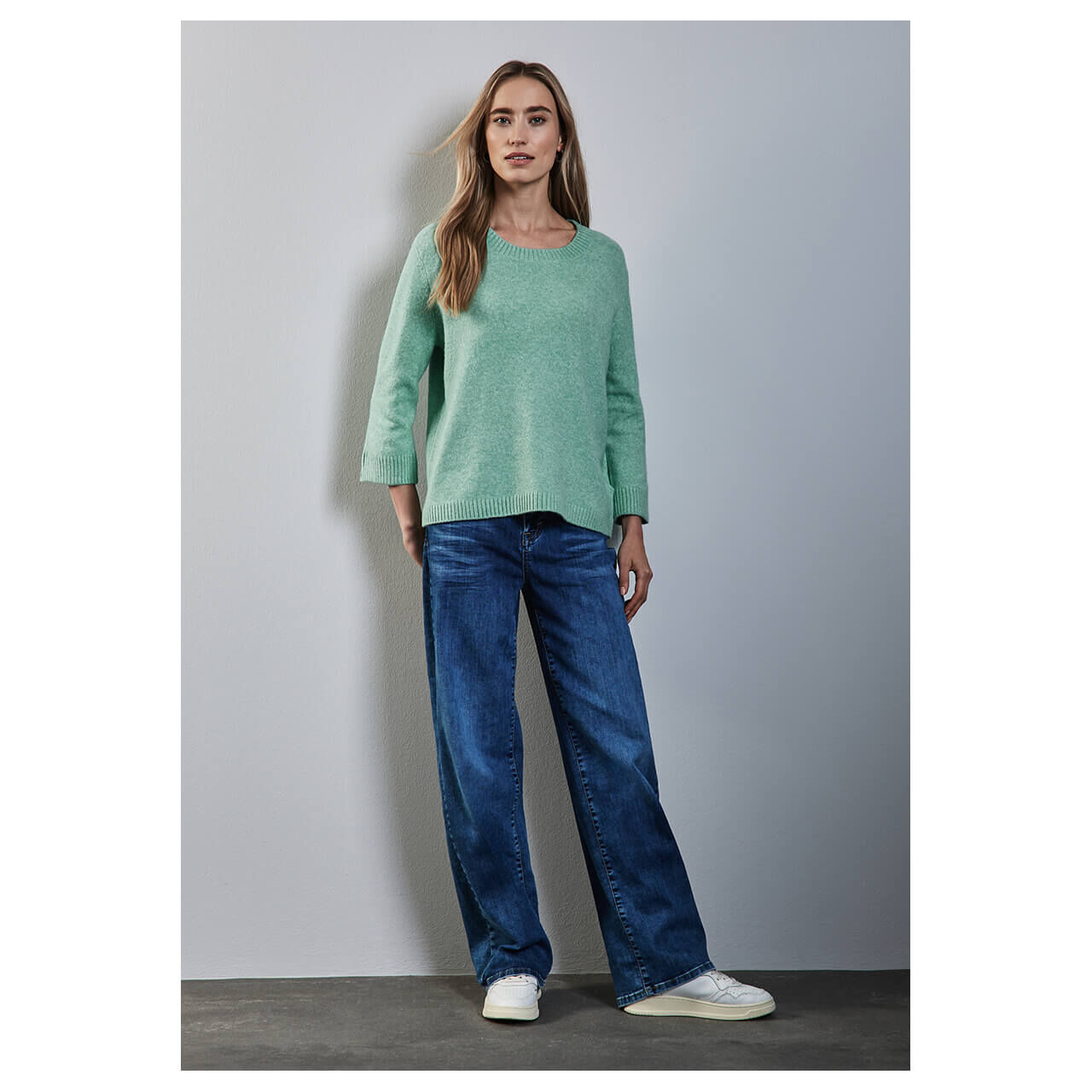 Street One Damen 3/4 Arm Pullover Cosy Round Neck Sweater sunlit green melange