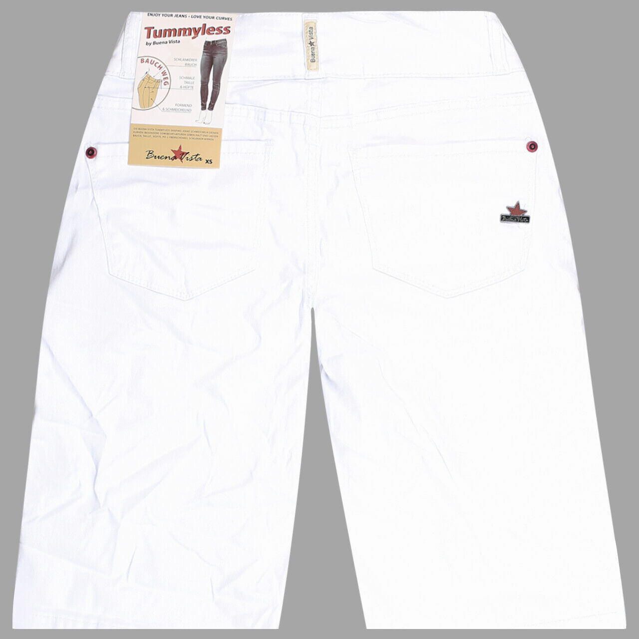 Buena Vista Tummyless-Short Stretch Twill Baumwollhose für Damen in Weiß, FarbNr.: 032