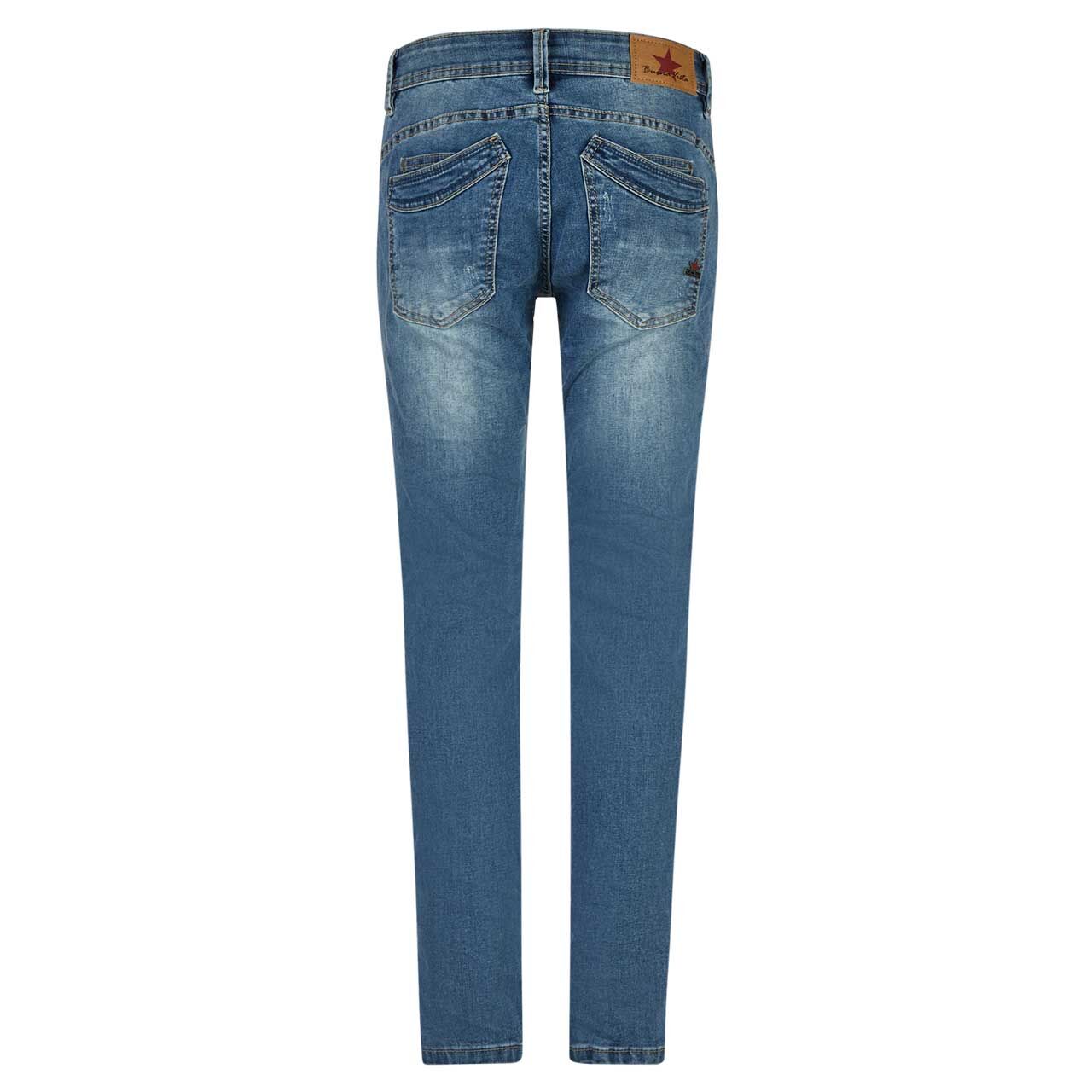 Damen Ankle Jeans Malibu Cropped Stretch Denim in Blau angewaschen mit Destroyed-Effekten, Rückansicht