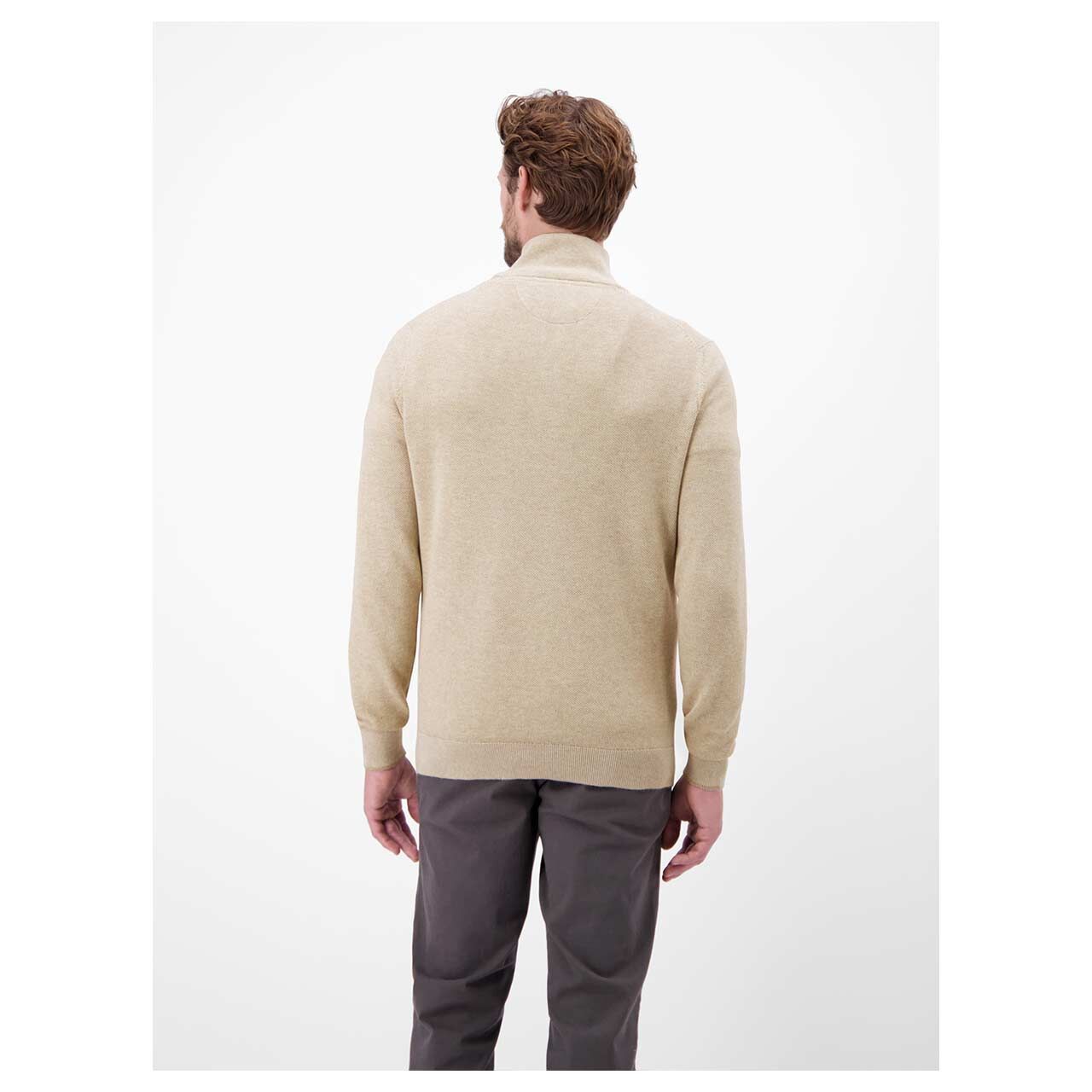 Herren Pullover Troyer von Lerros in Beige meliert, Rückansicht am Model