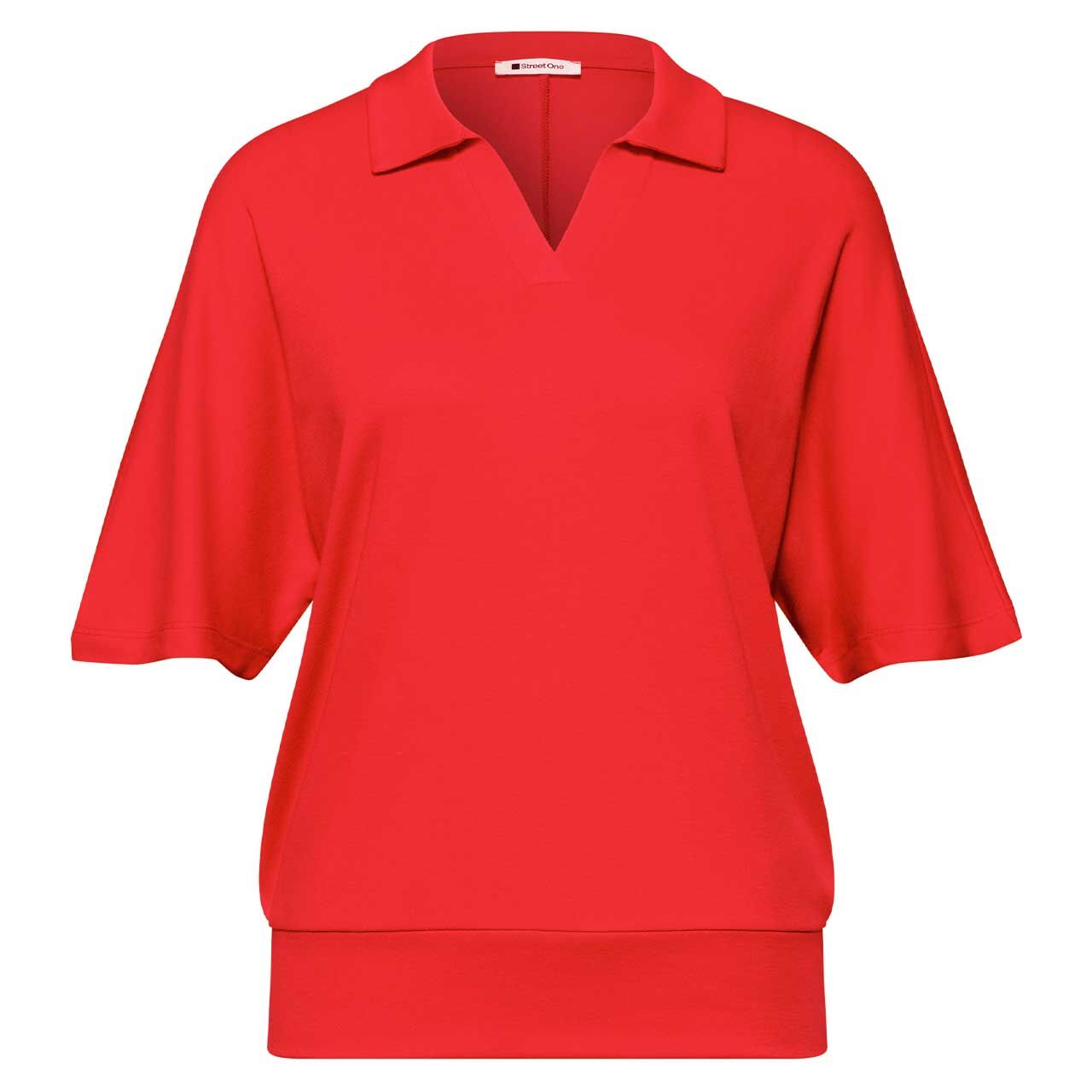 Street One Damen T-Shirt Polo Bottom Cuff salsa red
