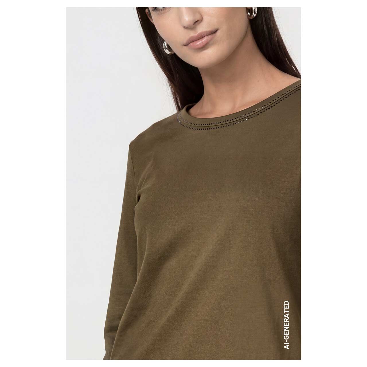 Monari Damen Langarm Shirt olive green sparkling
