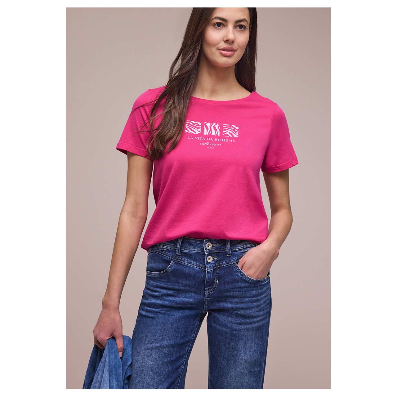 Damen T-Shirt Basic Pearl Print von Street One in Pink mit Print, Vorderansicht am Model