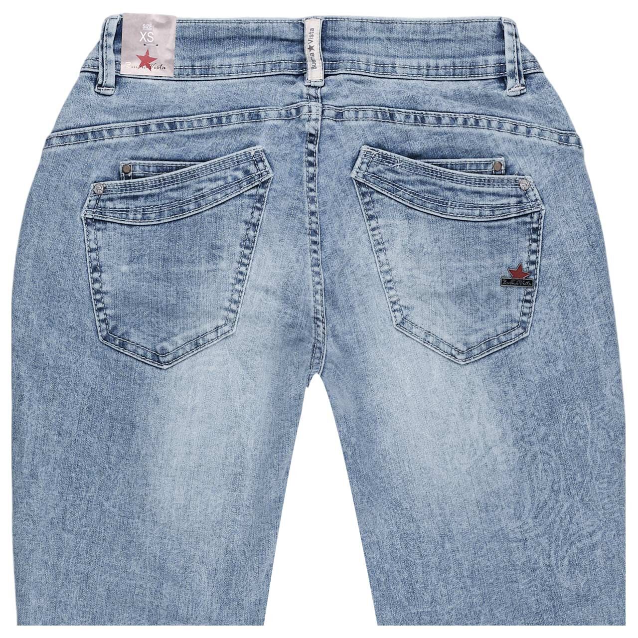 Damen Ankle Jeans Malibu Cropped Stretch Denim in Hellblau angewaschen mit Print, detaillierte Rückansicht