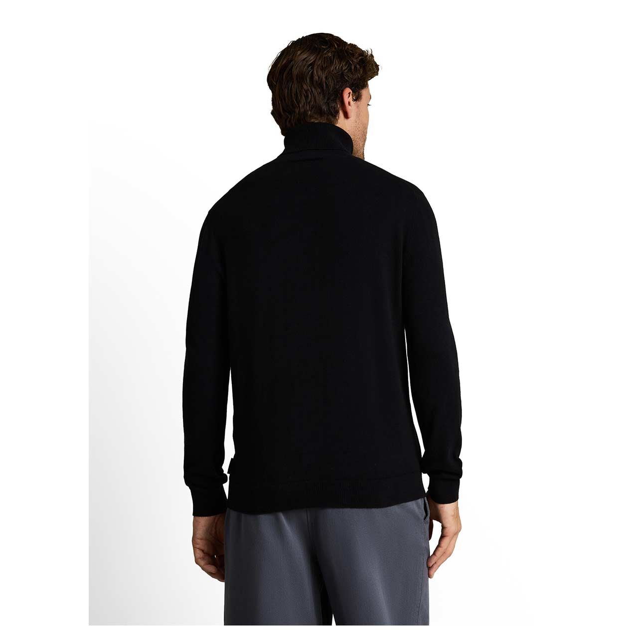 Herren Rollkragen Pullover Cashmere Turtleneck Knit von Tom Tailor in Schwarz, Rückansicht am Model