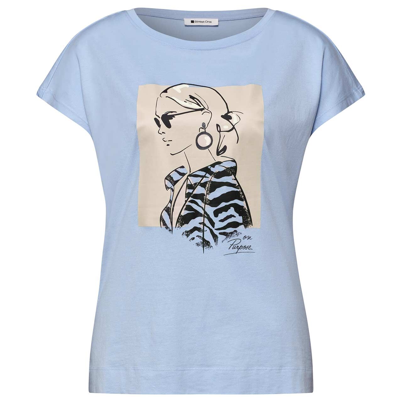 Street One Damen T-Shirt Lady Print calm blue