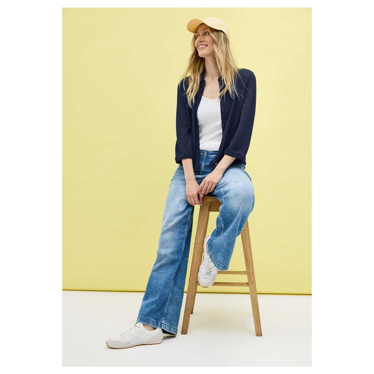 Damen Shirtjacke Short Crepe Jacket von Cecil in Dunkelblau, Ganzkörper