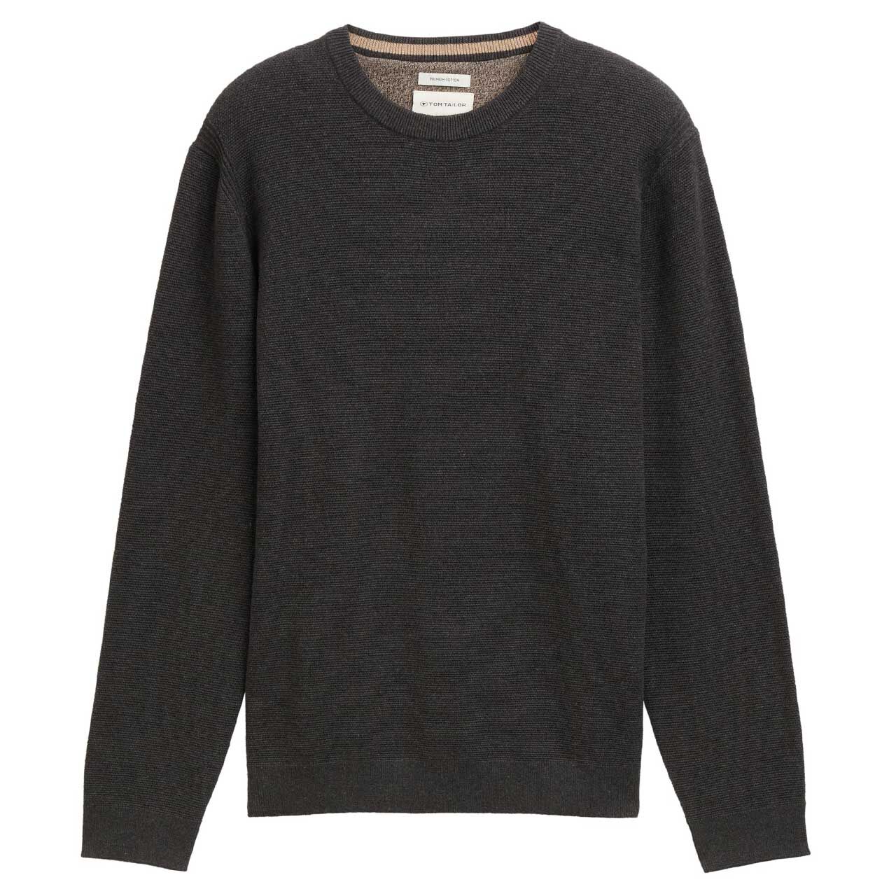 Tom Tailor Herren Pullover Structured Crewneck Knit black grey melange
