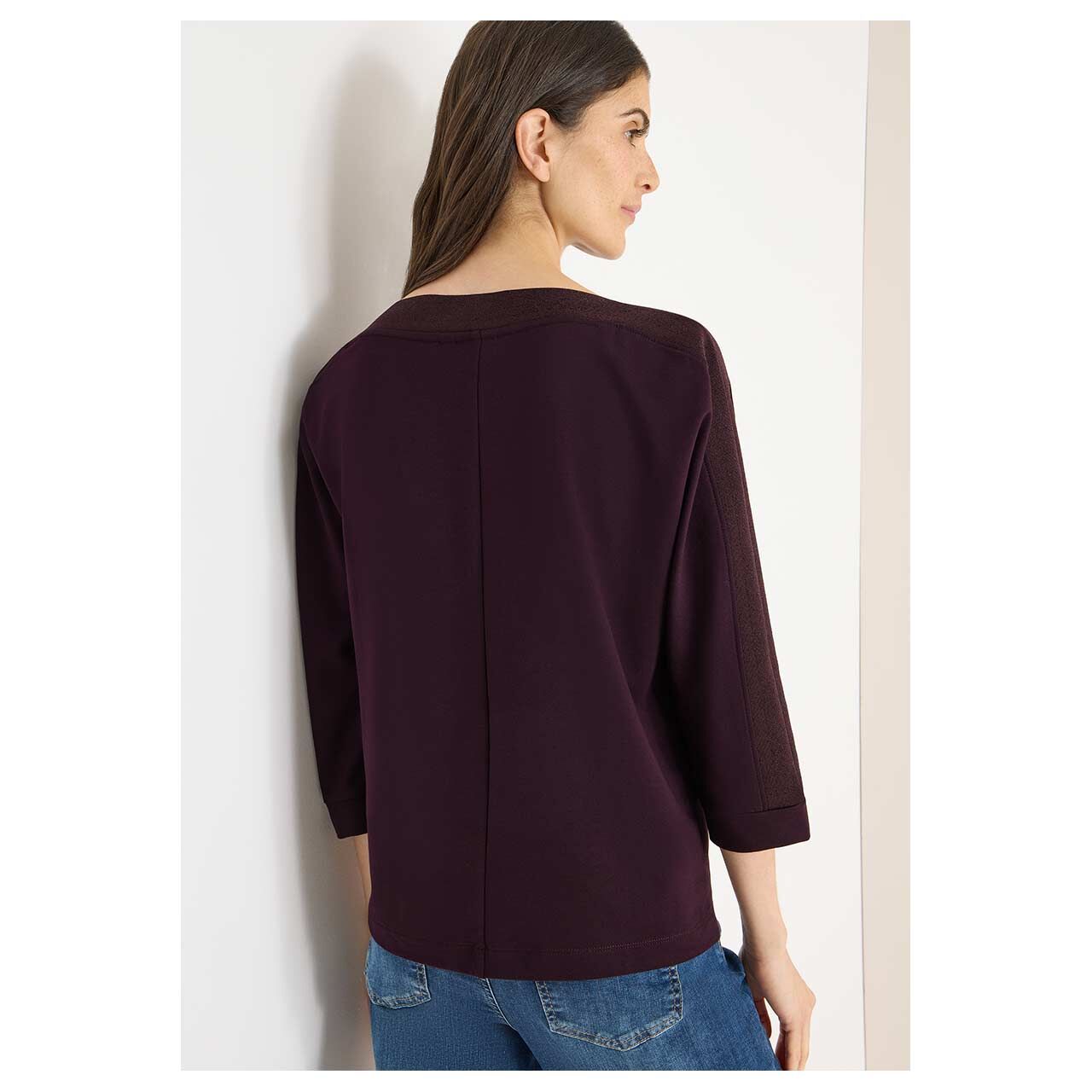 Damen 3/4 Arm Shirt Batwing von Cecil in Lila, Rückansicht am Model