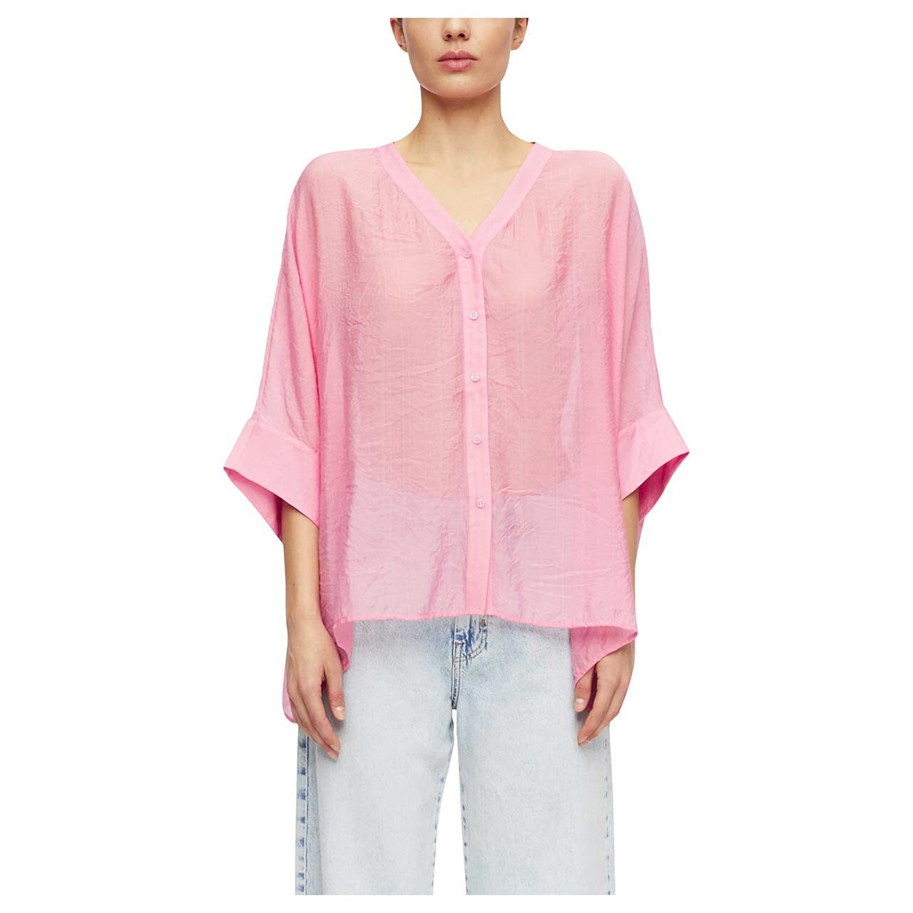 Damen Kurzarm Bluse von Comma in Rosa, Vorderansicht am Model