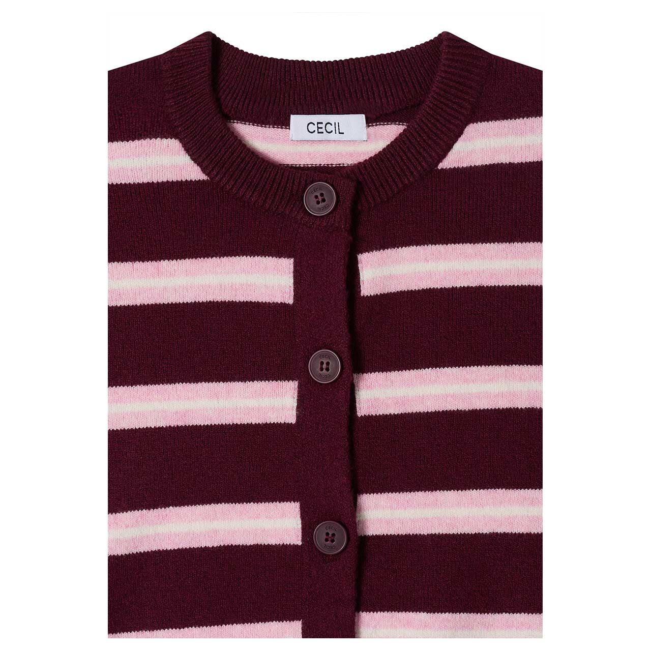 Cecil Damen Strickjacke Striped Cosy Round Neck Cardigan red wine