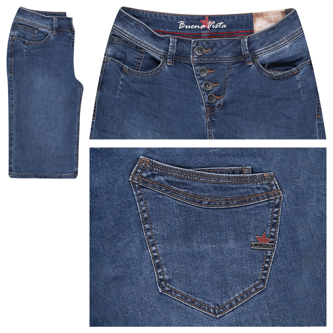 Buena Vista Jeans Malibu-Short Stretch Denim midstone blue