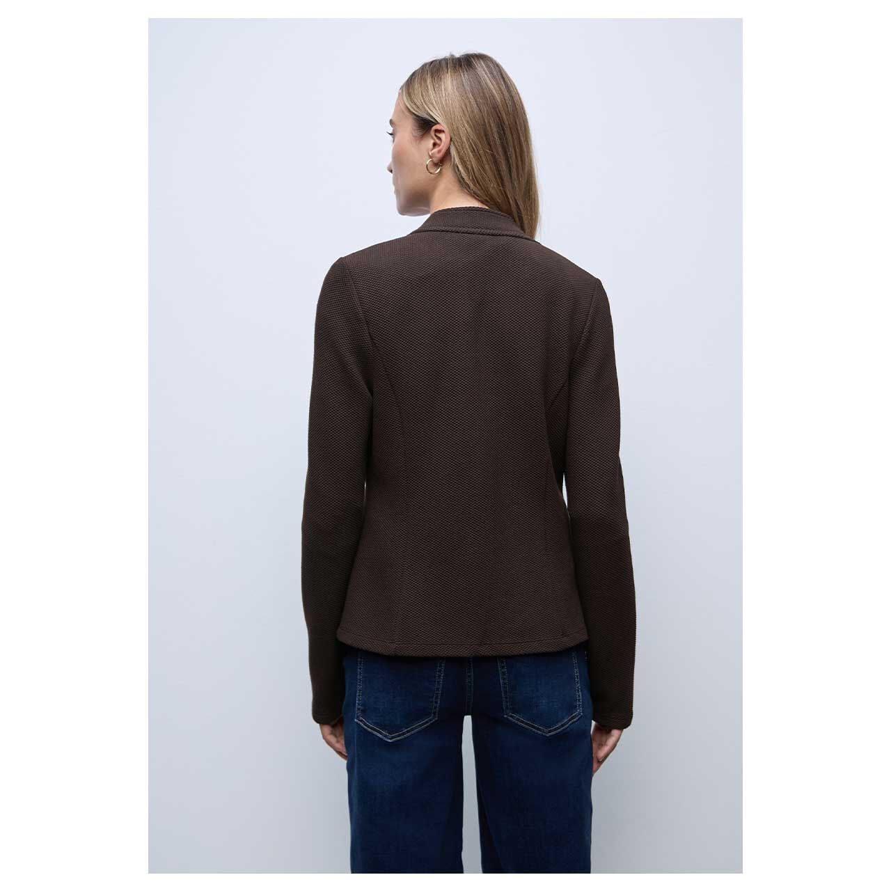 Damen Blazer Jacquard Structure von Street One in Dunkelbraun, Rückansicht am Model