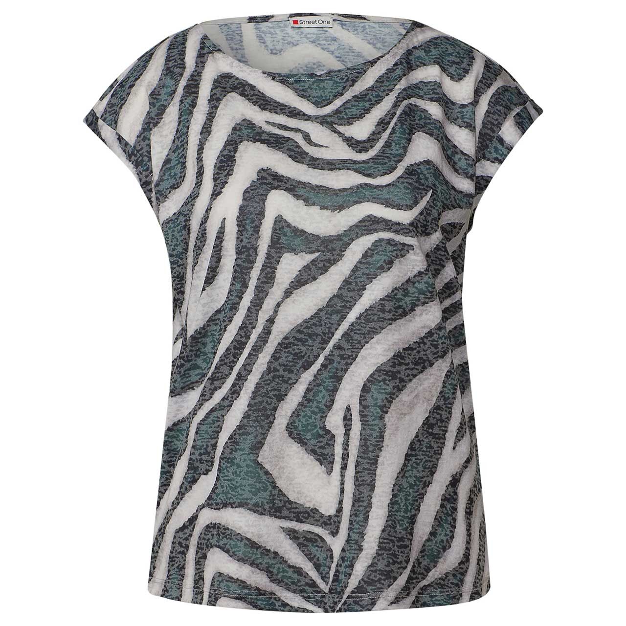 Vorderansicht des Damen T-Shirts von Street One in Grau-Grün mit Print mit der Farbnummer 36618