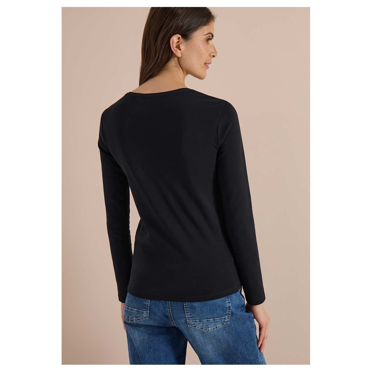 Damen Langarm Shirt Pia von Cecil in Schwarz, Rückansicht am Model