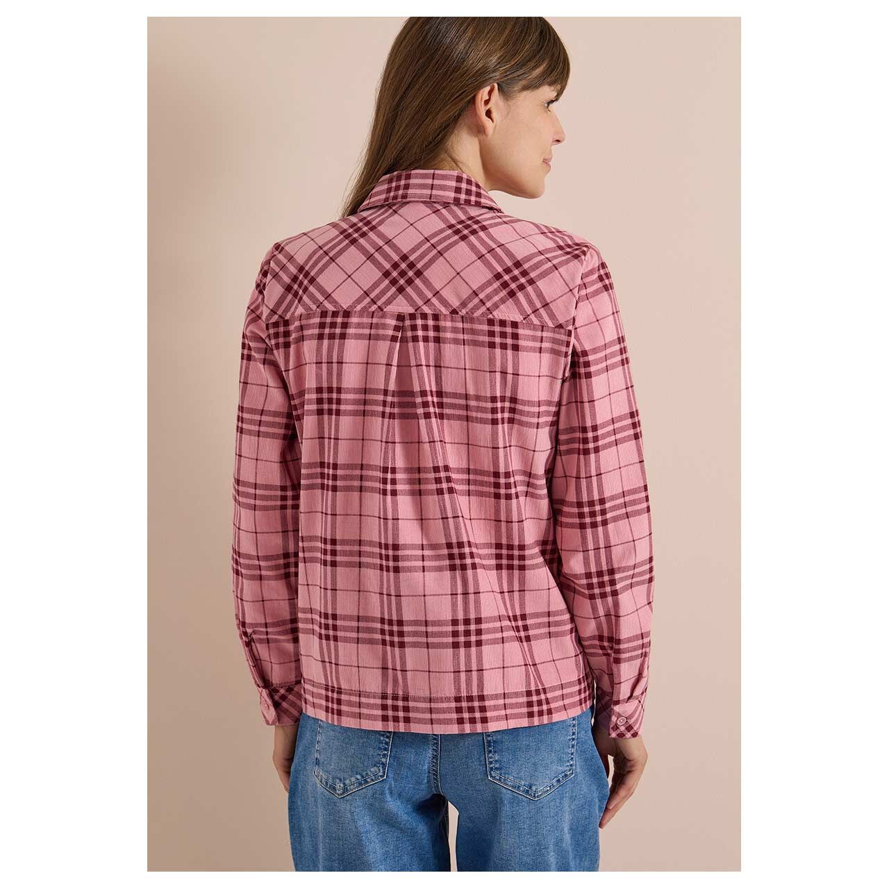 Damen Langarm Cord Bluse Check Corduroy von Cecil in Rosa kariert, Rückansicht am Model