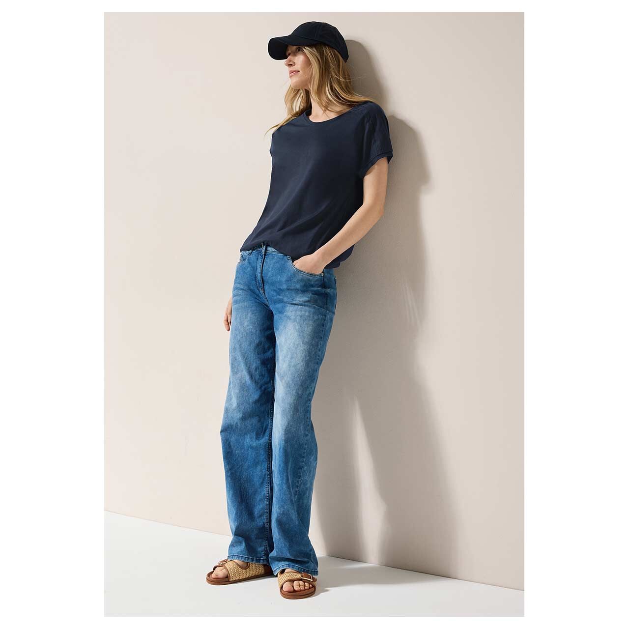 Cecil Damen T-Shirt Solid Deco Shoulder universal blue