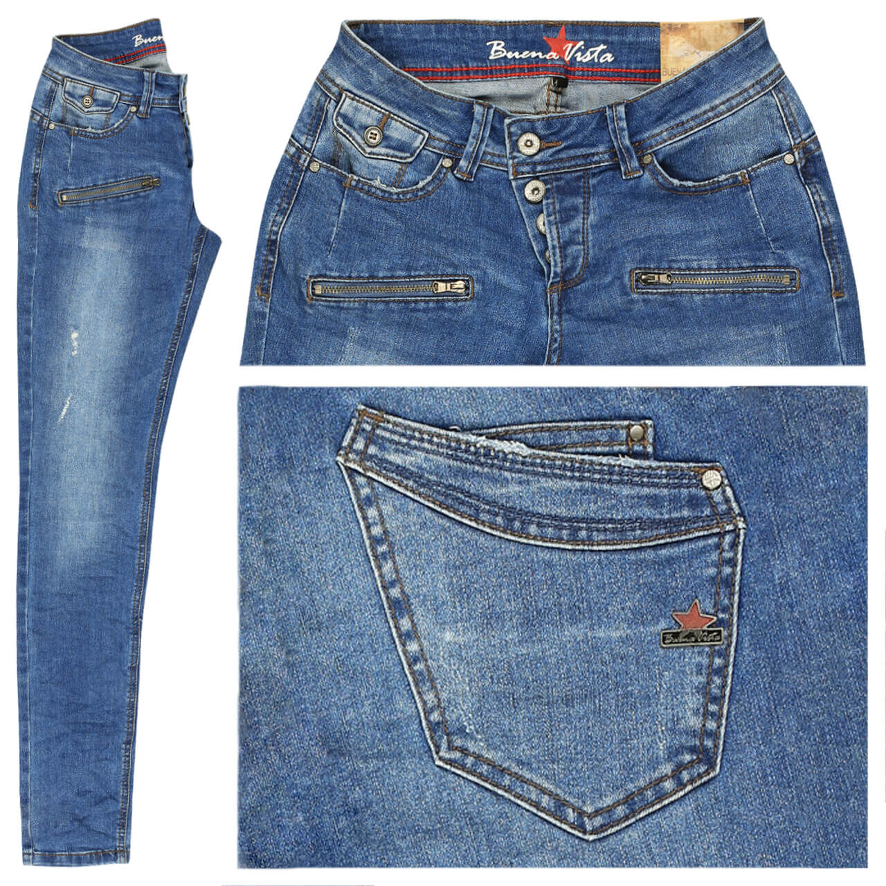 Buena Vista Jeans Malibu C Stretch Denim für Damen in Blau angewaschen, FarbNr.: 3898