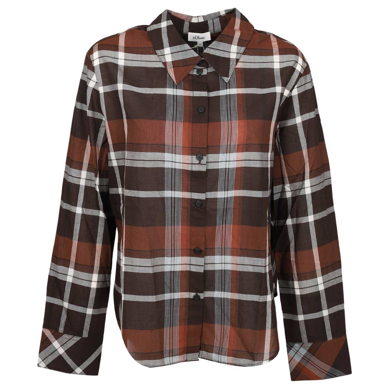 s.Oliver Damen Langarm Bluse dark brown check