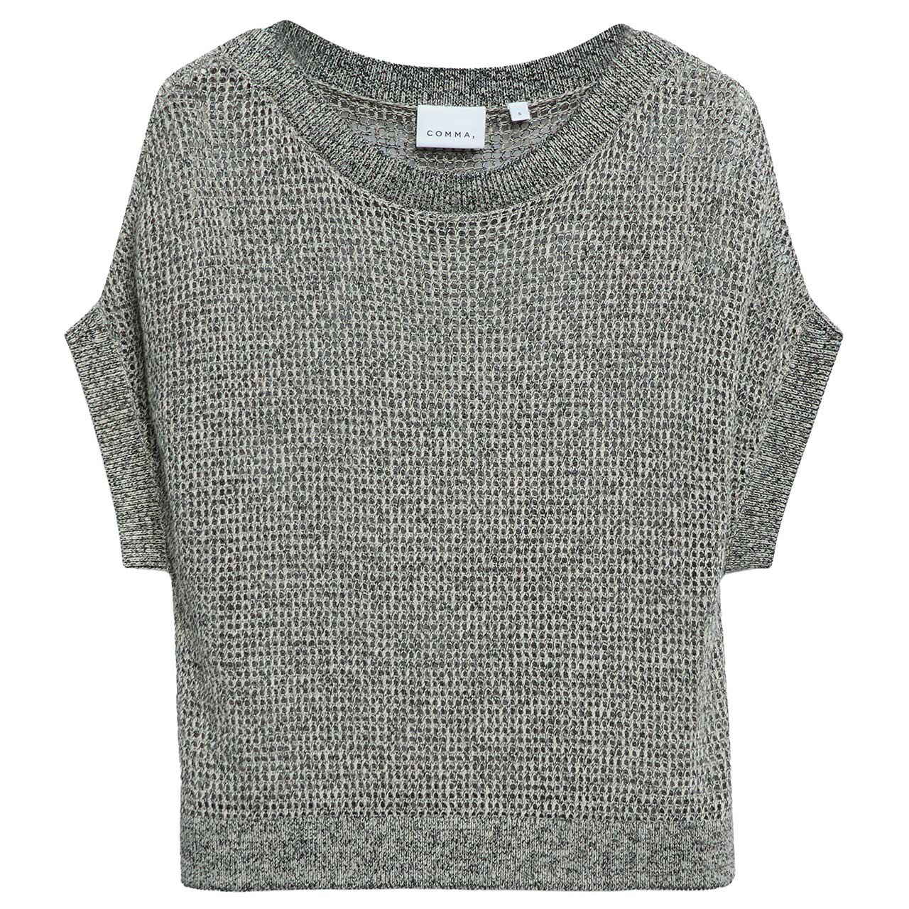 Comma Damen Kurzarm Pullover black oat milk mouliné