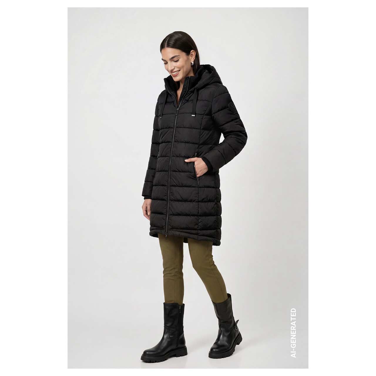 Damen Mantel von Monari in Schwarz, Ganzkörperansicht am Model