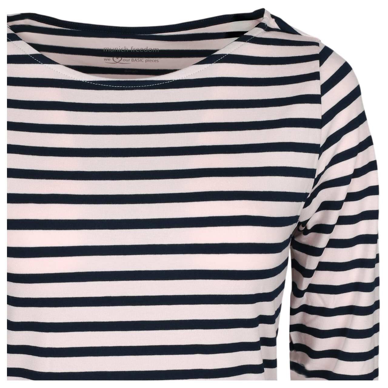 Damen 3/4 Arm Shirt von Munich Freedom in Rosa-Blau gestreift, detaillierte Ansicht von vorne