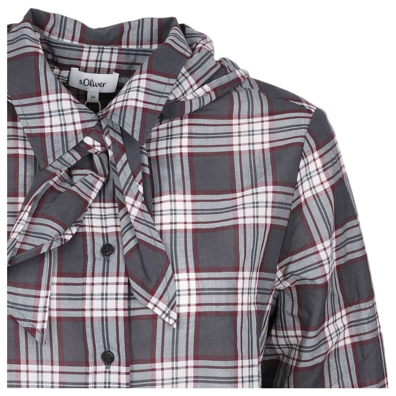 Damen Langarm Bluse von s.Oliver in Grau kariert, detaillierte Vorderansicht