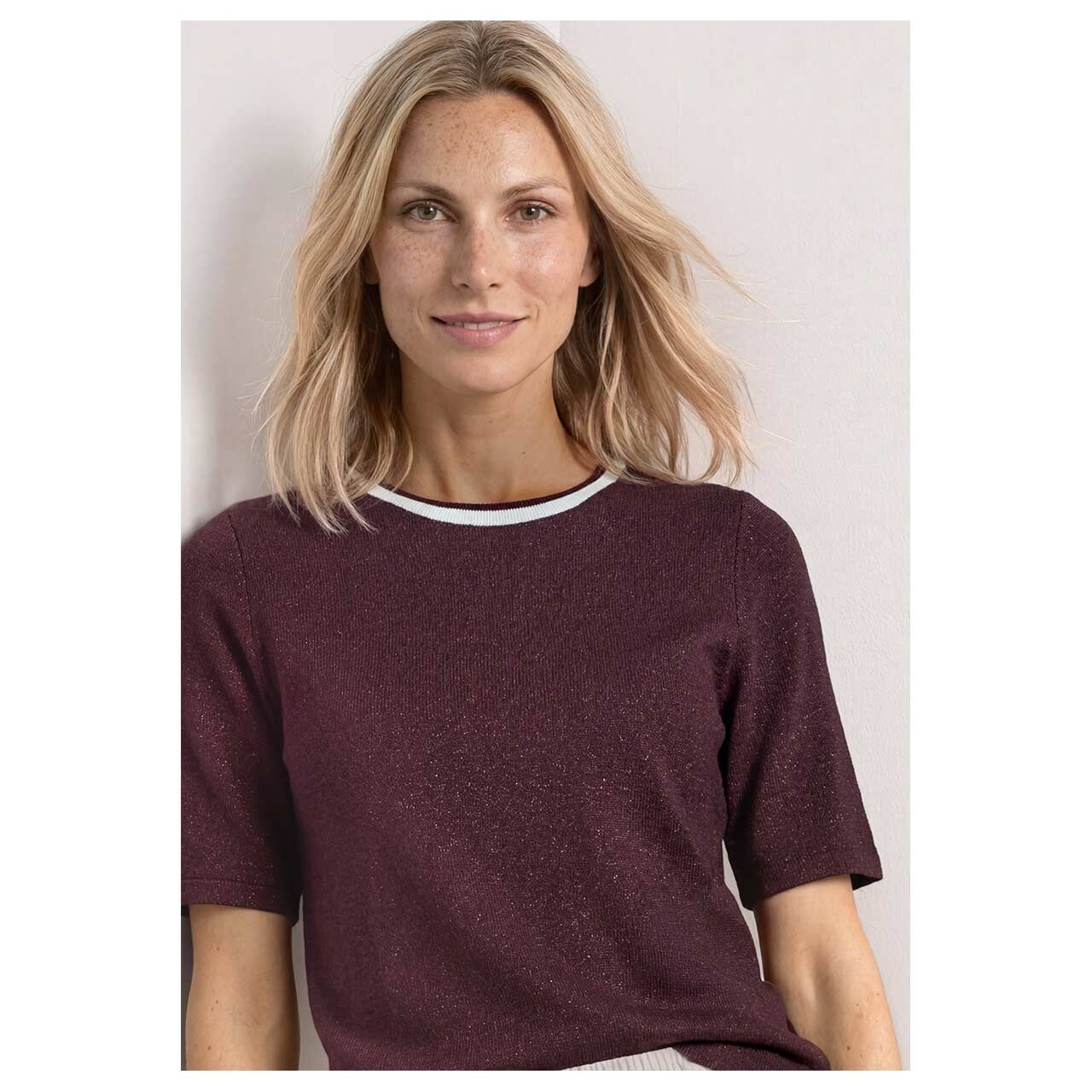 Street One Damen Kurzarm Pullover Knit Look rustic rouge