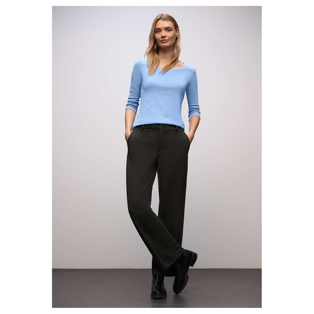 Damen 3/4 Arm Shirt Pania von Cecil in Hellblau, Ganzkörperansicht am Model